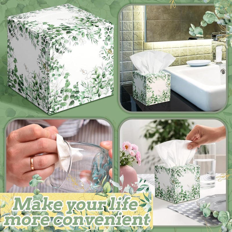 Fourluoo 12 Pack Fall Eucalyptus Facial Tissues Cube Boxes 600 Sheets 3 Ply Small Square Green Eucalyptus Face Tissues Bulk for Autumn Spring Car Bedroom Supplies - Image 5